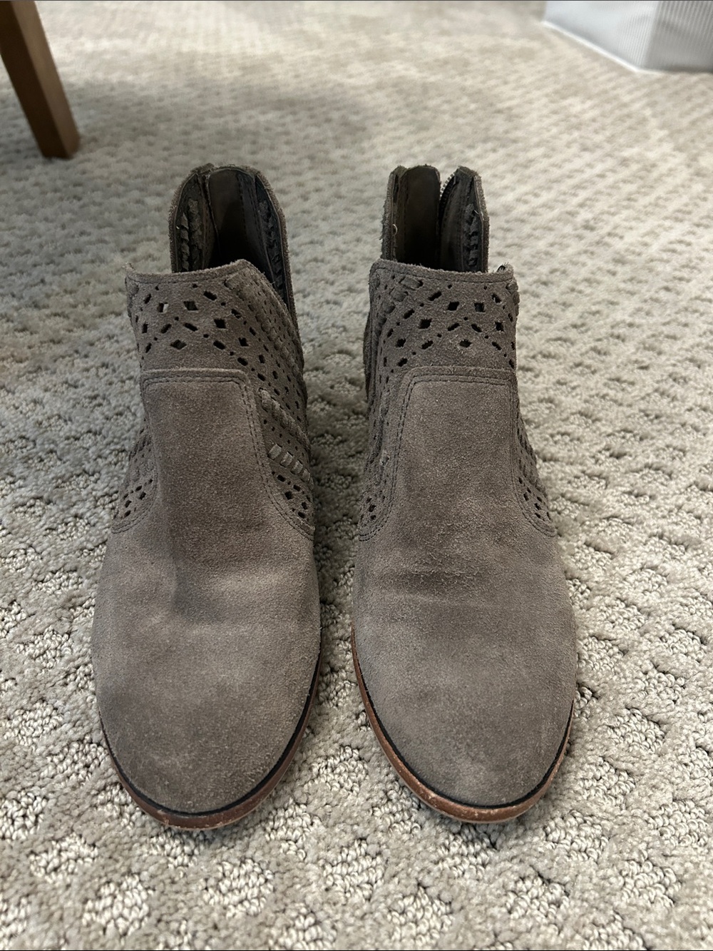 Vince Camuto Taupe Suede Cutout Ankle Booties